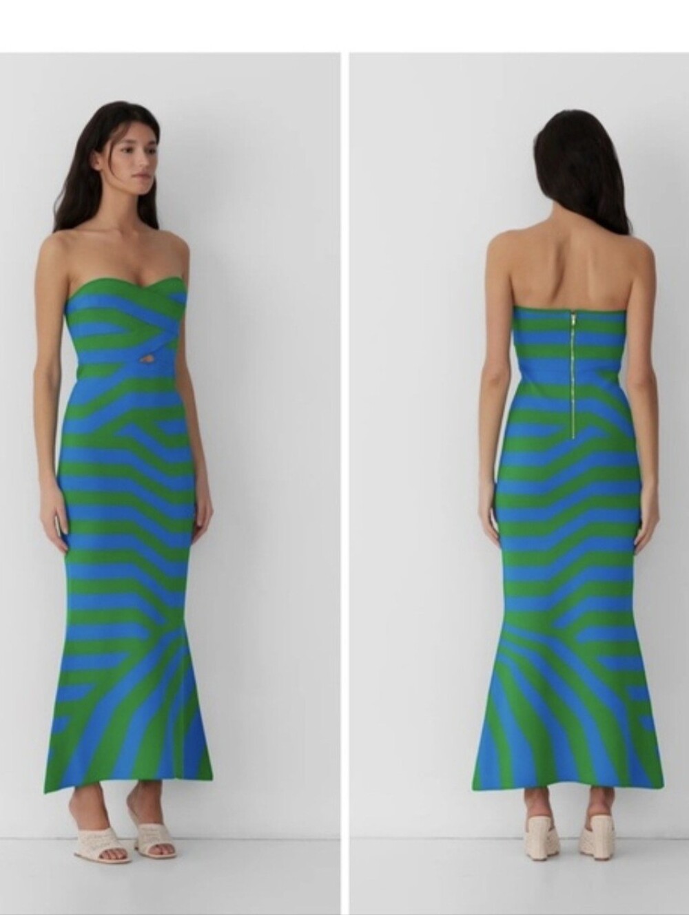 The wolf Gang Strapless Blue & Green Aude Maxi Dress NwT